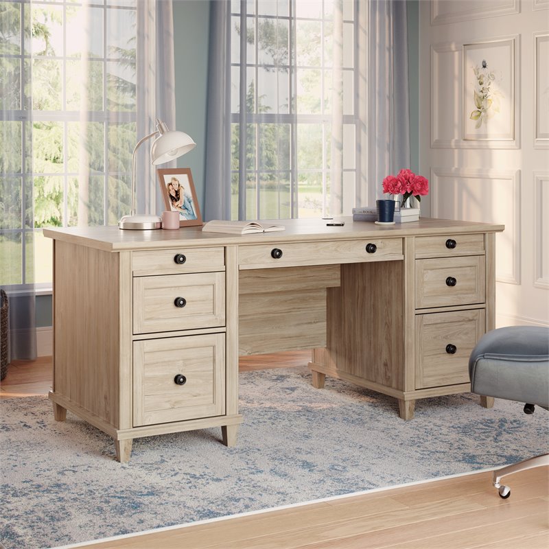 Home Square 2-Piece Set with Executive Desk & Lateral File Cabinet in Chalk Oak