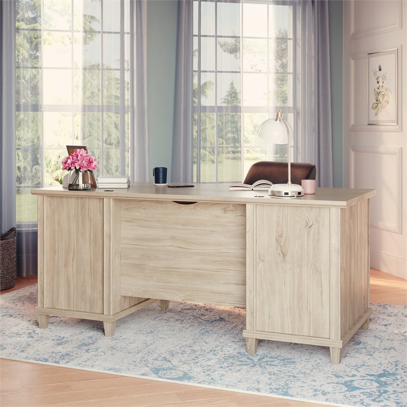 Home Square 2-Piece Set with Executive Desk & Lateral File Cabinet in Chalk Oak