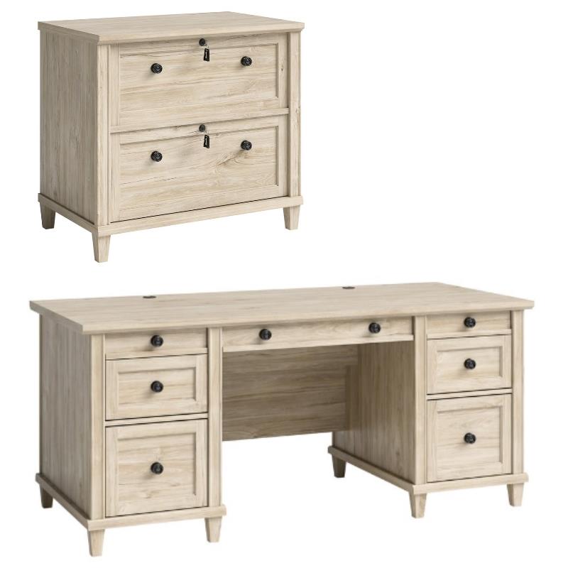 Home Square 2-Piece Set with Executive Desk & Lateral File Cabinet in Chalk Oak