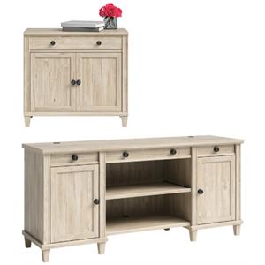 home square 2-piece set with credenza desk & library base in chalk oak