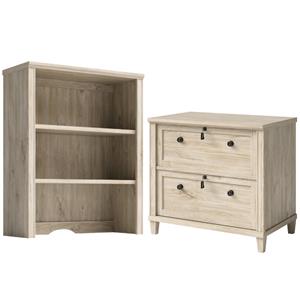 home square 2-piece set with lateral file cabinet & library hutch in chalked oak