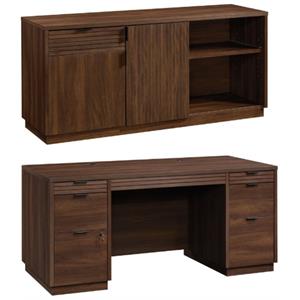 home square 2-piece set with executive desk & office credenza in spiced mahogany