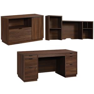 home square 3-piece set with executive desk & hutch & storage credenza