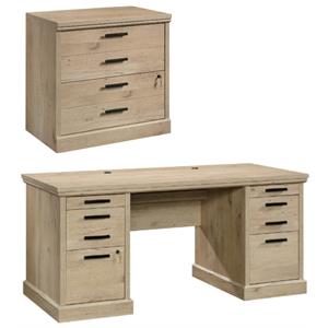 home square 2-piece set with executive desk & lateral file cabinet in prime oak