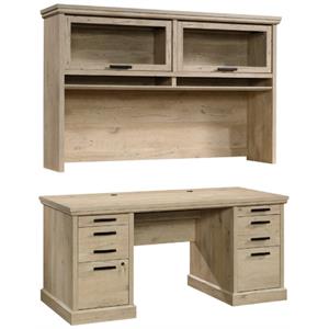 home square 2-piece set with executive desk & large hutch in prime oak