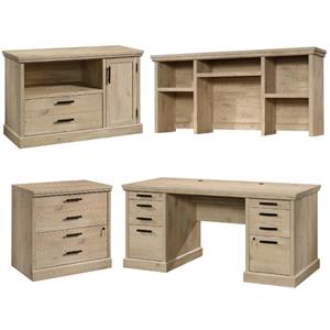 home square 4-piece set with executive desk computer hutch & 2 filing cabinets