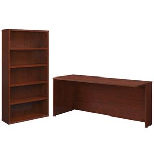 home square 2-piece set with desk shell & 5-shelf bookcase in classic cherry