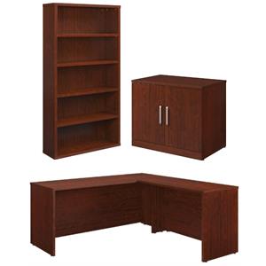 home square 3-piece set with desk storage cabinet & bookcase in classic cherry