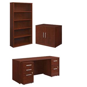 home square 3-piece set with desk bookcase & storage cabinet in classic cherry