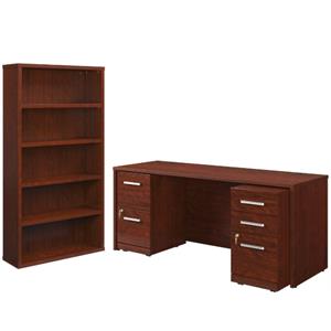 home square 2-piece set with desk and wood 5-shelf bookcase in classic cherry