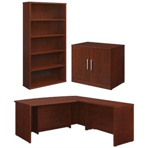 home square 3-piece set with bowfront return desk & storage cabinet & bookcase