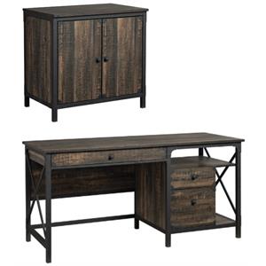 home square 2-piece set with computer desk and library base in carbon oak