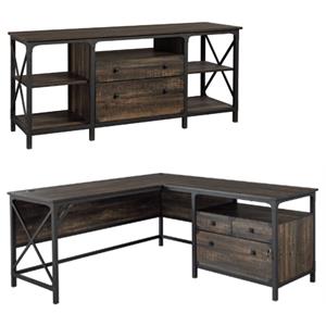 home square 2-piece set with l-shaped desk & storage credenza in carbon oak