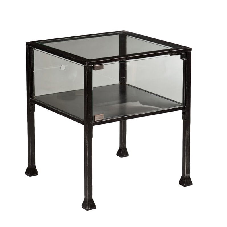 Home Square Glass Display End Table in Black - Set of 2