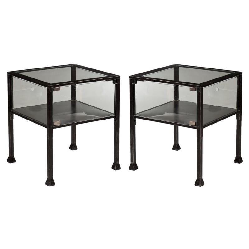 Home Square Glass Display End Table in Black - Set of 2