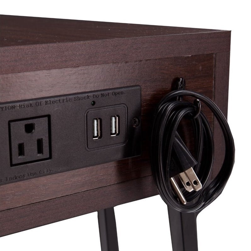 Home Square Side Table with Power and USB in Walnut - Set of 2