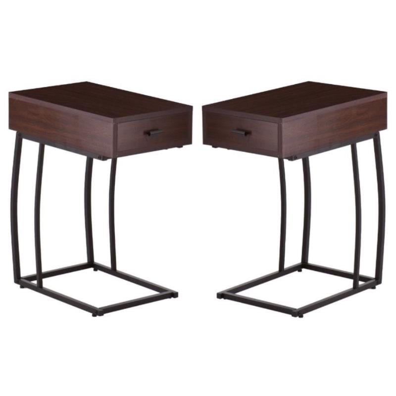 Home Square Side Table with Power and USB in Walnut - Set of 2