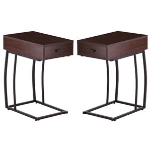 Home Square Side Table with Power and USB in Walnut - Set of 2