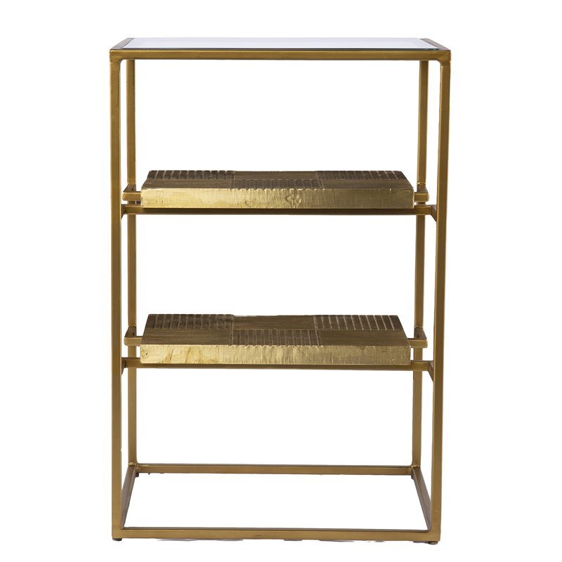 Home Square Metal End Table with Glass Top in Brass - Set of 2