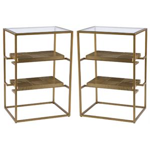 Home Square Metal End Table with Glass Top in Brass - Set of 2