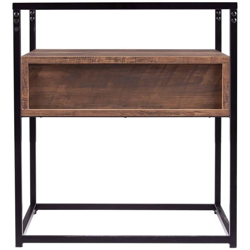Home Square 1 Drawer Glass Top End Table in Black and Natural - Set of 2