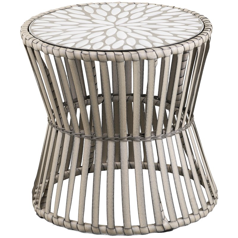 Home Square Round Wicker Outdoor Side Table in Gray - Set of 2