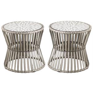 Home Square Round Wicker Outdoor Side Table in Gray - Set of 2