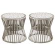 Home Square Round Wicker Outdoor Side Table in Gray - Set of 2