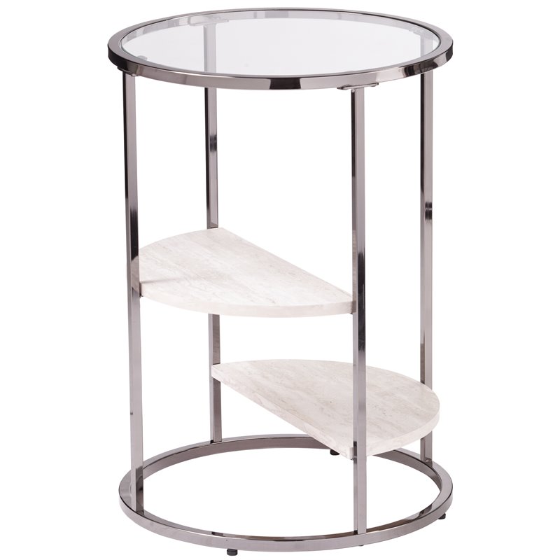 Home Square Ledermore Glass Top Accent Side Table in Gloss Black - Set of 2