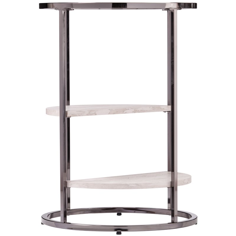 Home Square Ledermore Glass Top Accent Side Table in Gloss Black - Set of 2