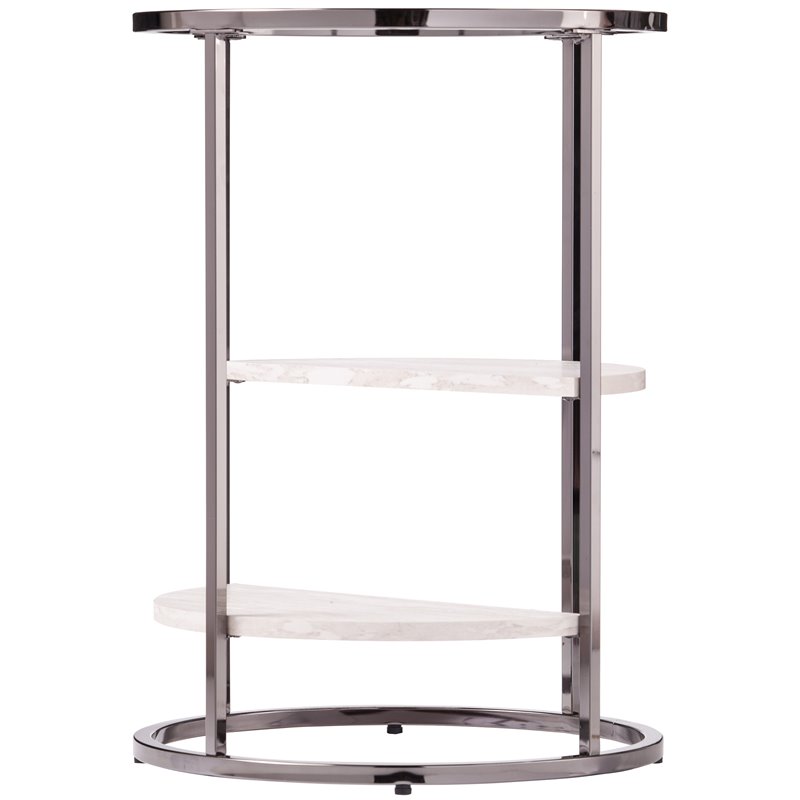 Home Square Ledermore Glass Top Accent Side Table in Gloss Black - Set of 2