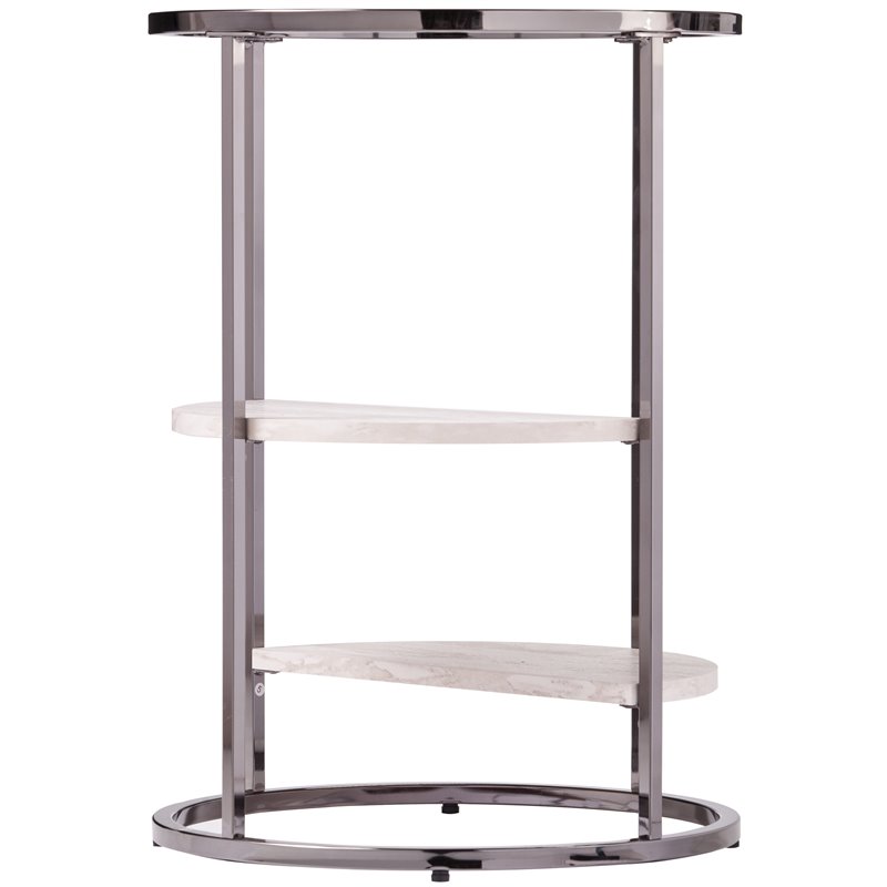 Home Square Ledermore Glass Top Accent Side Table in Gloss Black - Set of 2