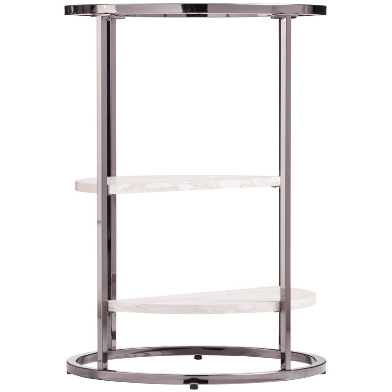 Home Square Ledermore Glass Top Accent Side Table in Gloss Black - Set of 2