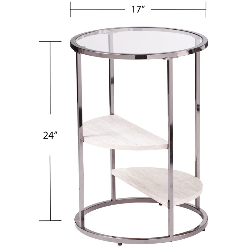 Home Square Ledermore Glass Top Accent Side Table in Gloss Black - Set of 2
