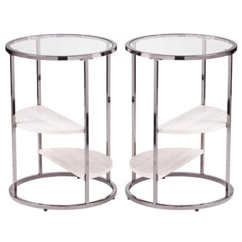 Home Square Ledermore Glass Top Accent Side Table in Gloss Black - Set of 2
