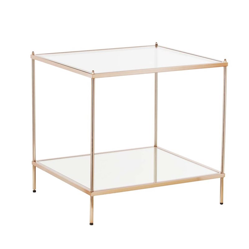 Home Square Square Glass Top End Table in Gold - Set of 2