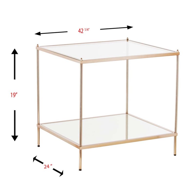 Home Square Square Glass Top End Table in Gold - Set of 2