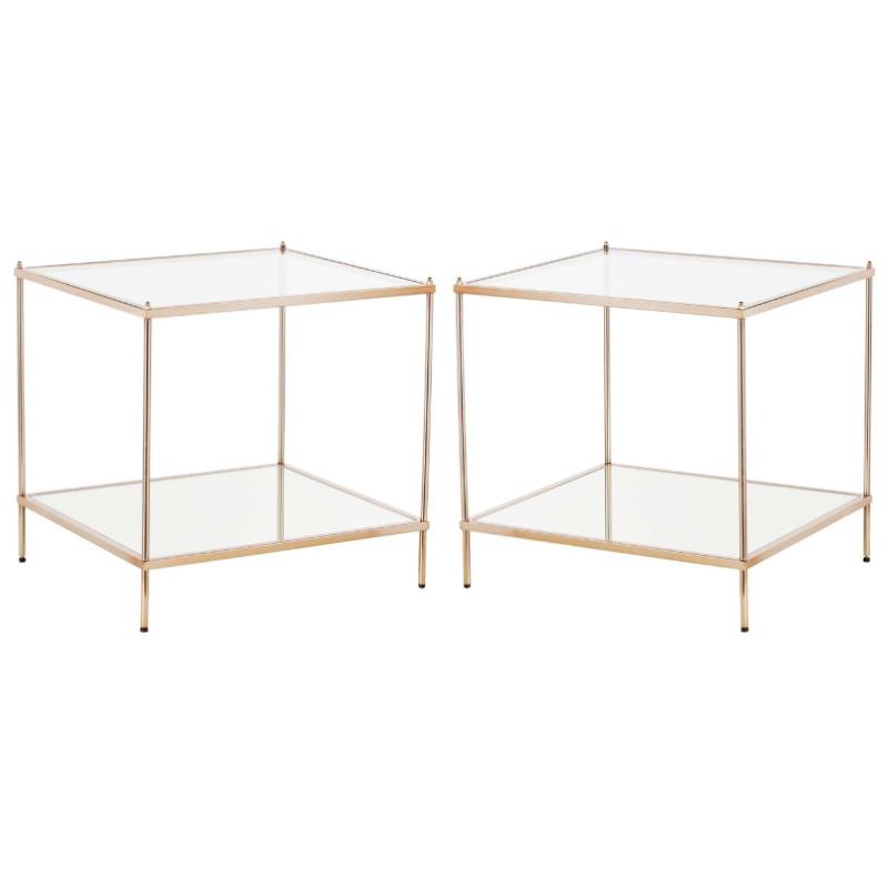 Home Square Square Glass Top End Table in Gold - Set of 2