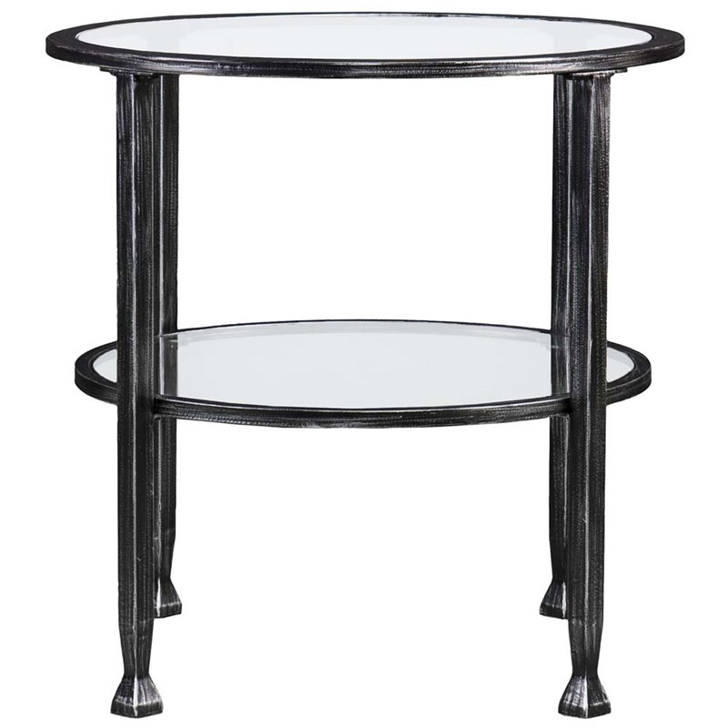 Home Square Jaymes Round Glass Top Metal End Table in Black - Set of 2