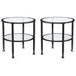 Home Square Jaymes Round Glass Top Metal End Table in Black - Set of 2