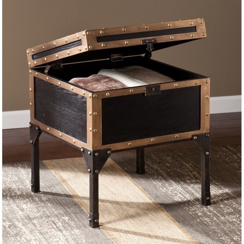Home Square Travel Trunk End Table in Black - Set of 2