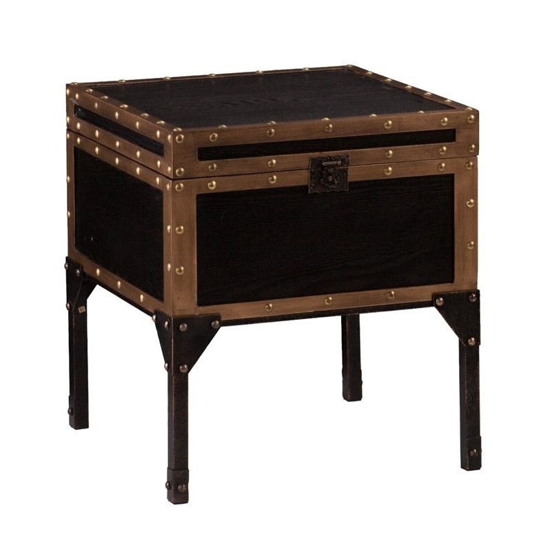 Home Square Travel Trunk End Table in Black - Set of 2