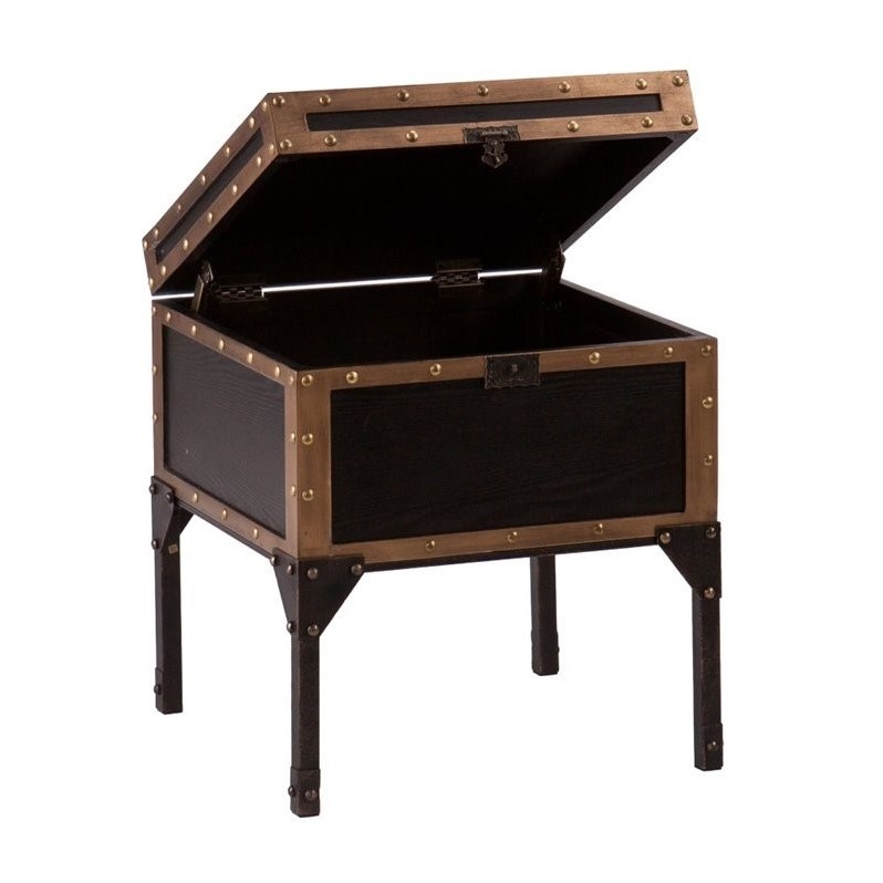 Home Square Travel Trunk End Table in Black - Set of 2
