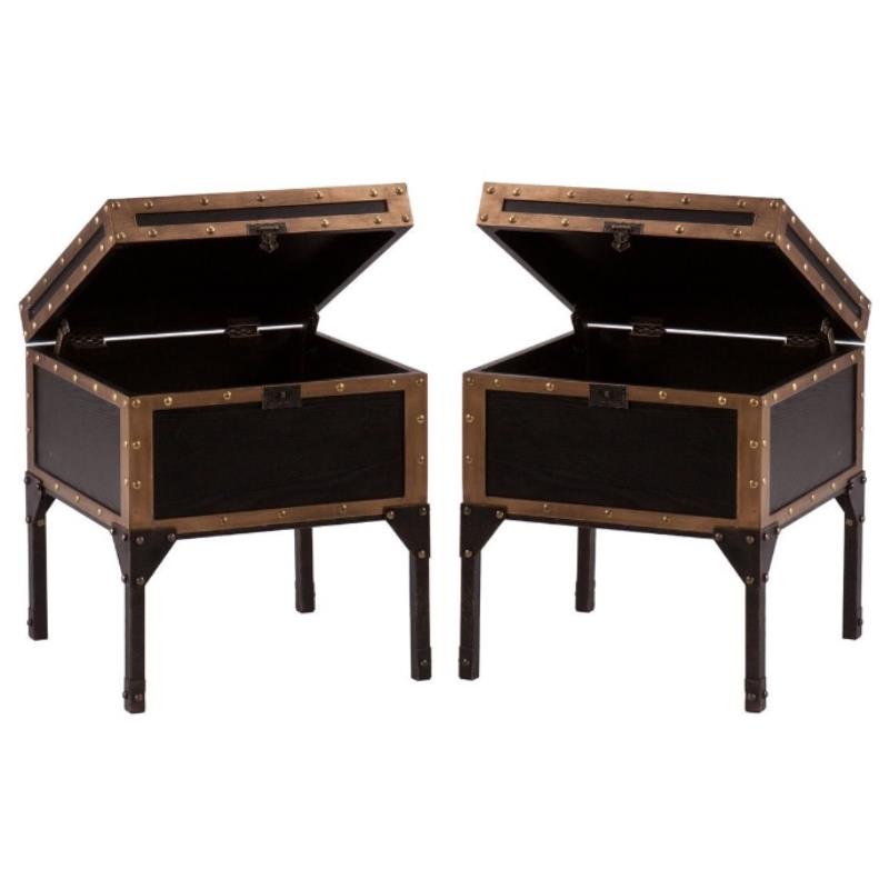 Home Square Travel Trunk End Table in Black - Set of 2