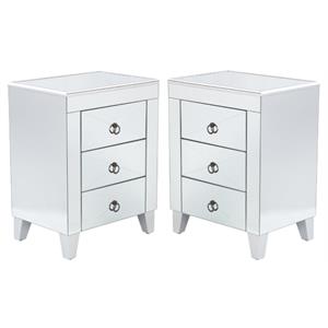 Home Square Wood Mirror End Table with Drawers in Silver - Set of 2