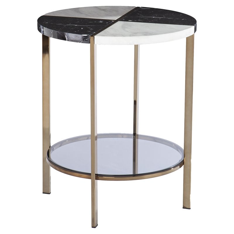 Home Square Faux Marble End Table in Black & White - Set of 2