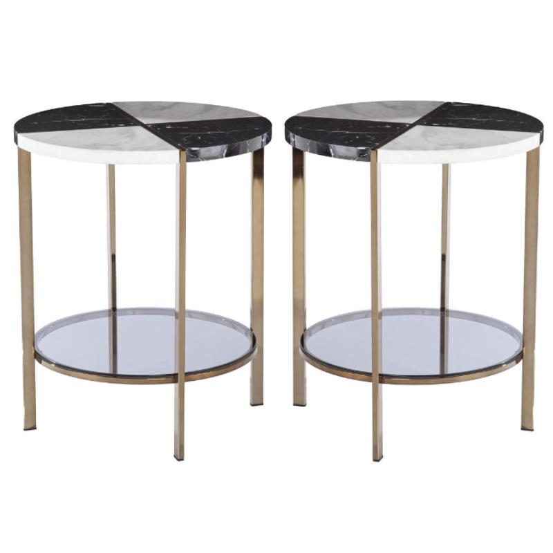 Home Square Faux Marble End Table in Black & White - Set of 2