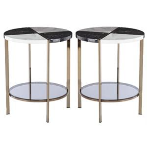 Home Square Faux Marble End Table in Black & White - Set of 2