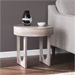 Home Square Round Wood Faux Marble End Table in Brown - Set of 2
