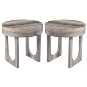 Home Square Round Wood Faux Marble End Table in Brown - Set of 2